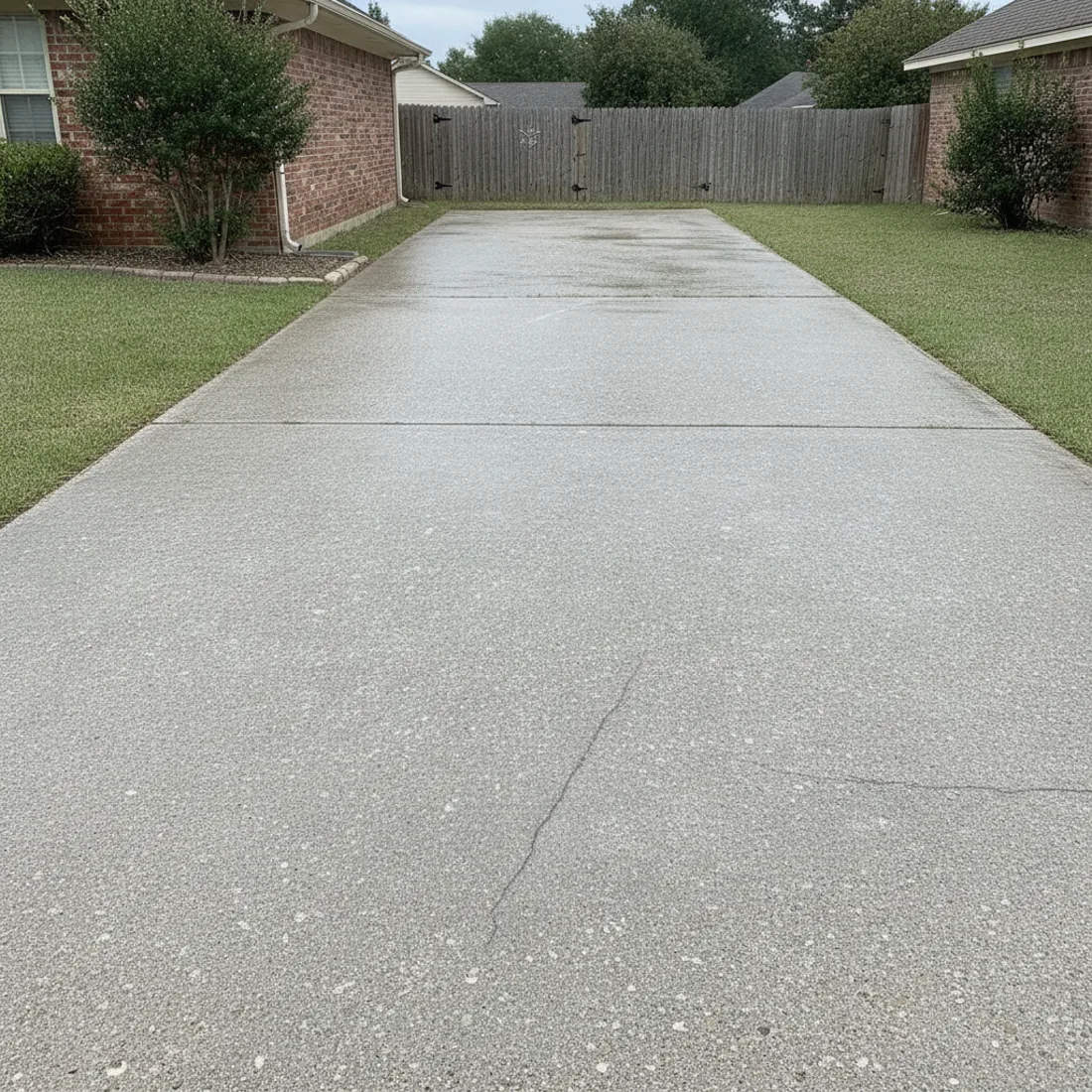 The same driveway pressure washed clean and bright.